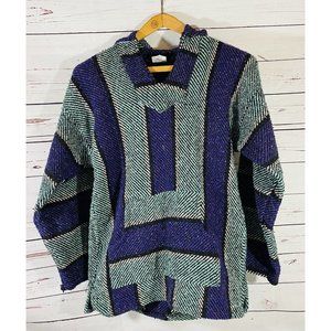 S Focus Chunky Mexican Southwest Poncho Hippie Festival Hoodie Drug Rug Size XL